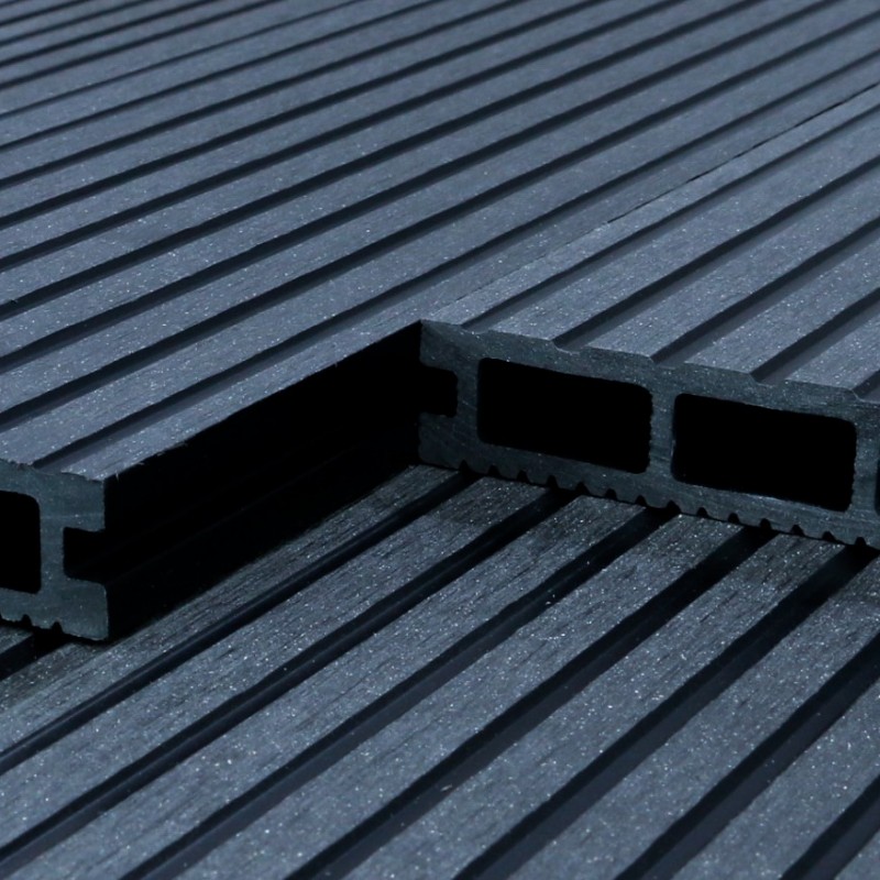 Bausatz, WPC Standard-Terrassendiele Hohldiele, 24 x 146 mm, grob / fein, Dunkelgrau