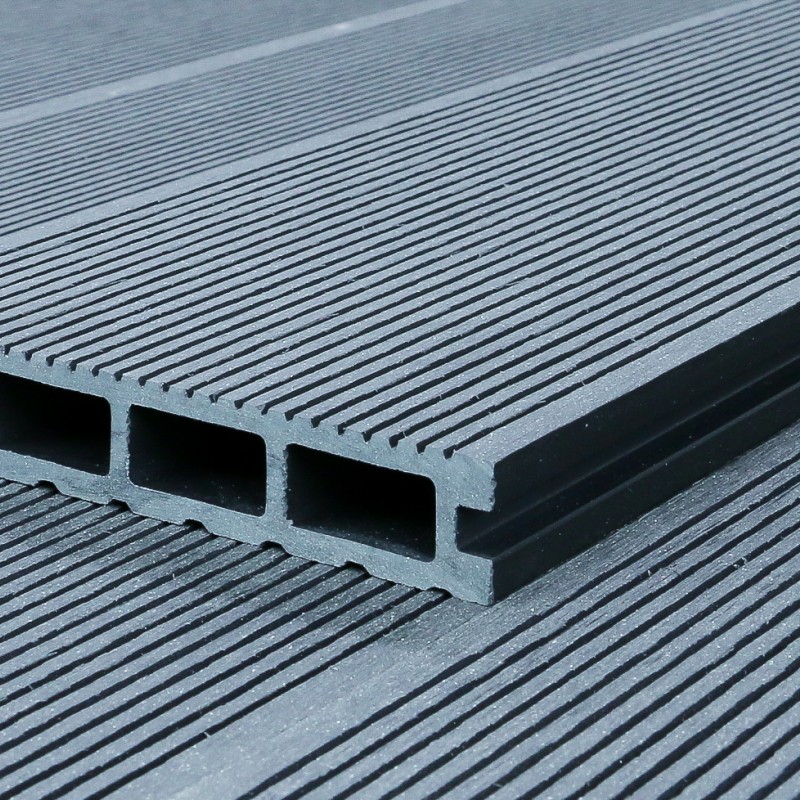 WPC Standard-Terrassendiele Hohldiele, 24 x 146 mm, grob / fein, Grau