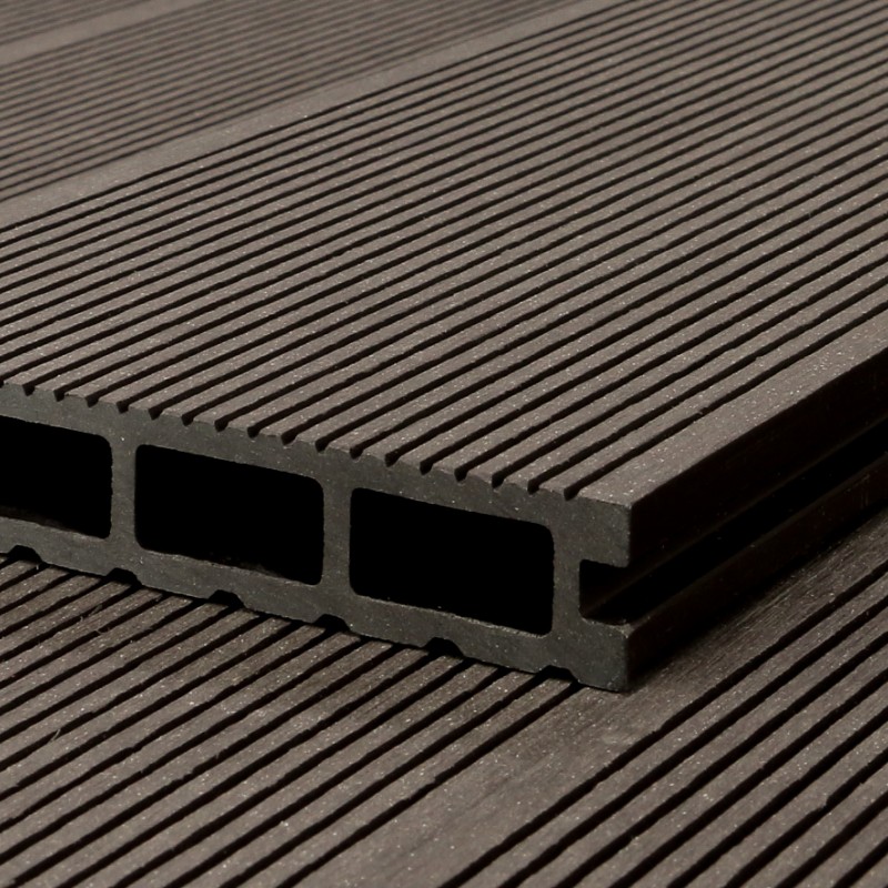 WPC Standard-Terrassendiele Hohldiele, 24 x 146 mm, grob / fein, Dunkelbraun