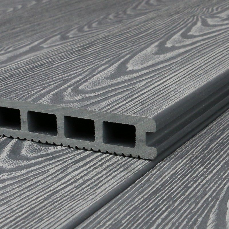 WPC 3D-geprägte Terrassendiele, 25 x 148 mm, wellenstruktur/fein, Grau